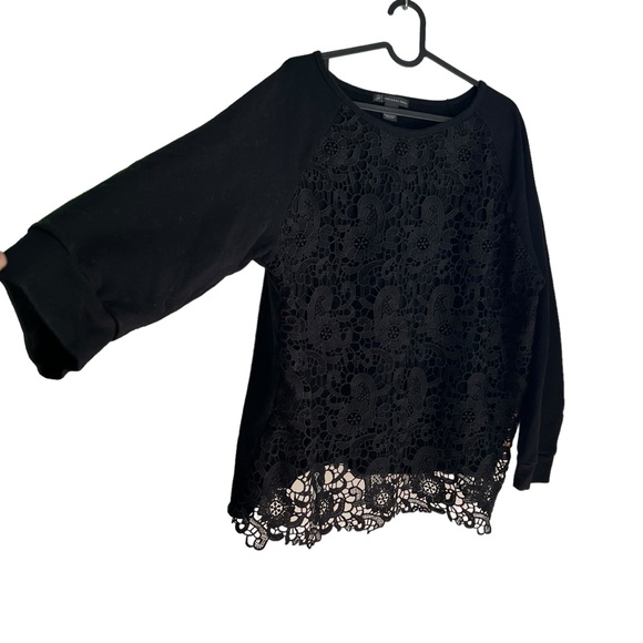 Alfani M Black Top with Embroidery, Crochet Lace and Beading mesh sleeves - Picture 4 of 8